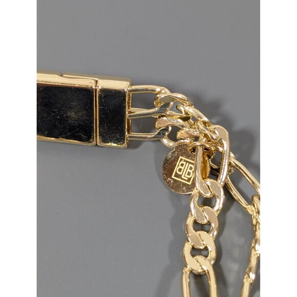 Gold Tone Figaro Double Chain Bracelet Magnetic Clasp 7" - Picture 4 of 8